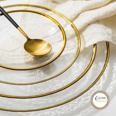 صحون سفرة زجاج مع حز ذهبي